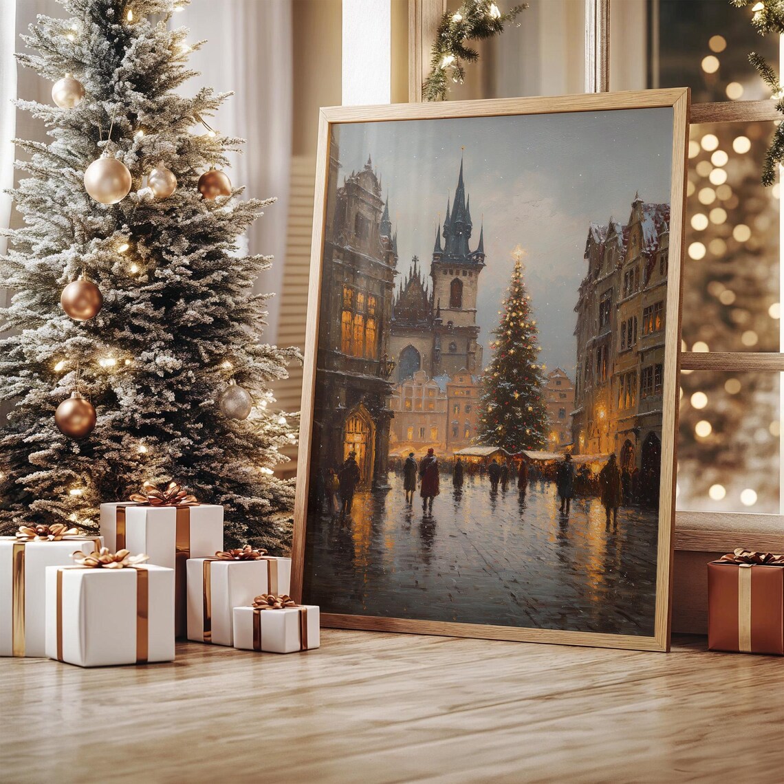 European Christmas Market, Travel Poster