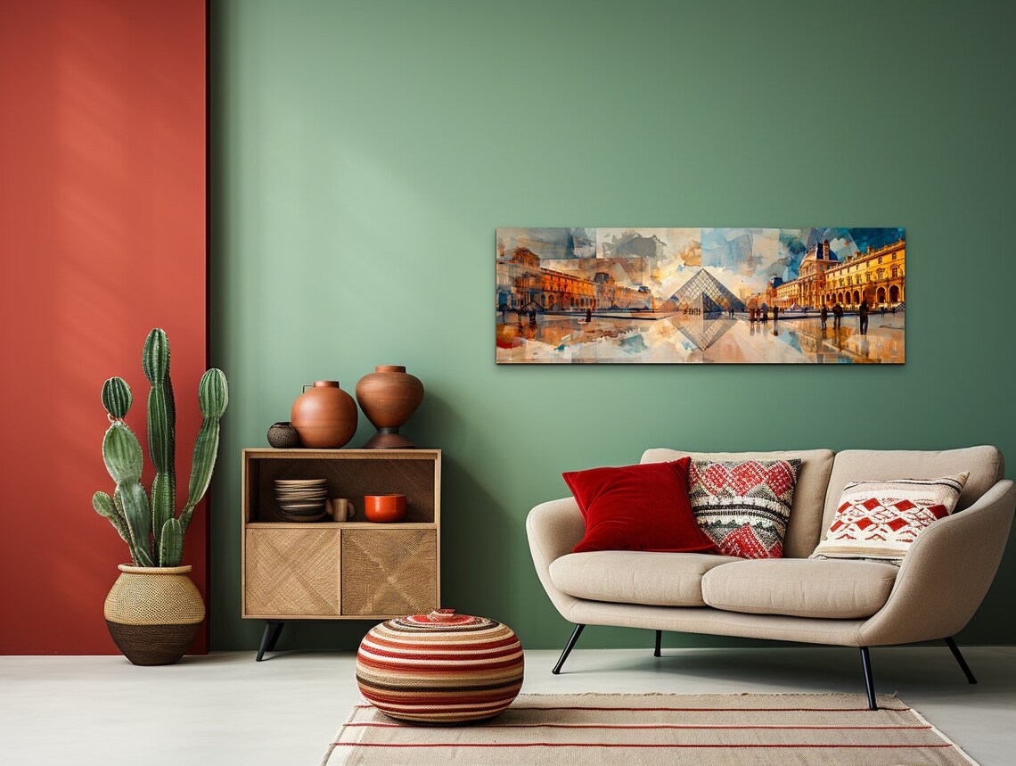 Louvre Museum Pyramid Paris Watercolor Painting Panorama Wall Art - Image 5