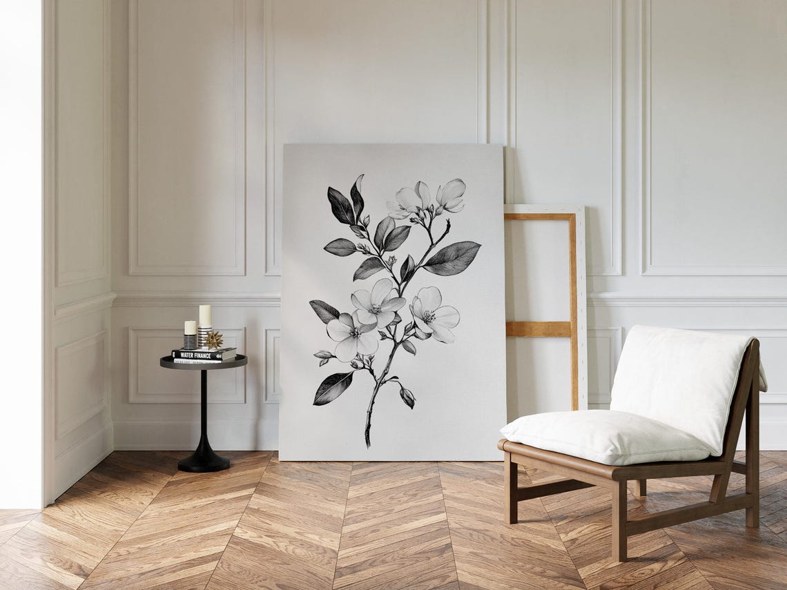 Blossoming Flower Branch Ink Drawing Botanical Framed Poster - Image 2