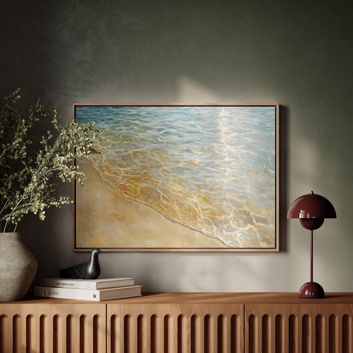 Sunlit Ocean Waves Over Sand Teal And Gold Water Reflection Poster - Image 4