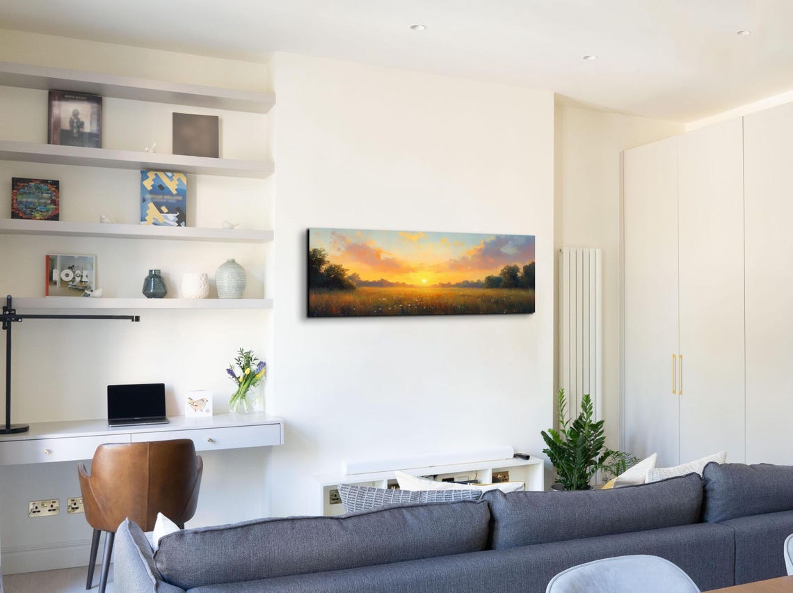Golden Sunset Over Wildflower Field Country Panoramic Poster - Image 3