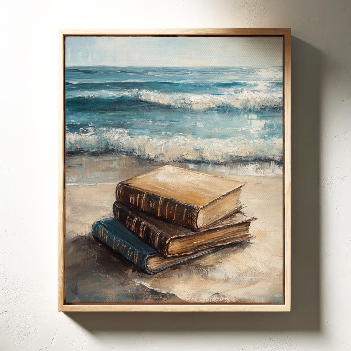 Vintage Coastal Stack Of Books Beach Travel Poster - Image 4