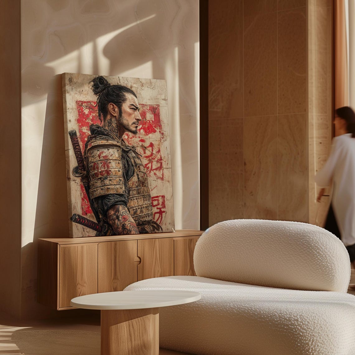 Samurai Warrior Art Print Intense Side Profile In Detailed Armor Red Accents And Textured Background For Bold Japanese Decor - Image 7