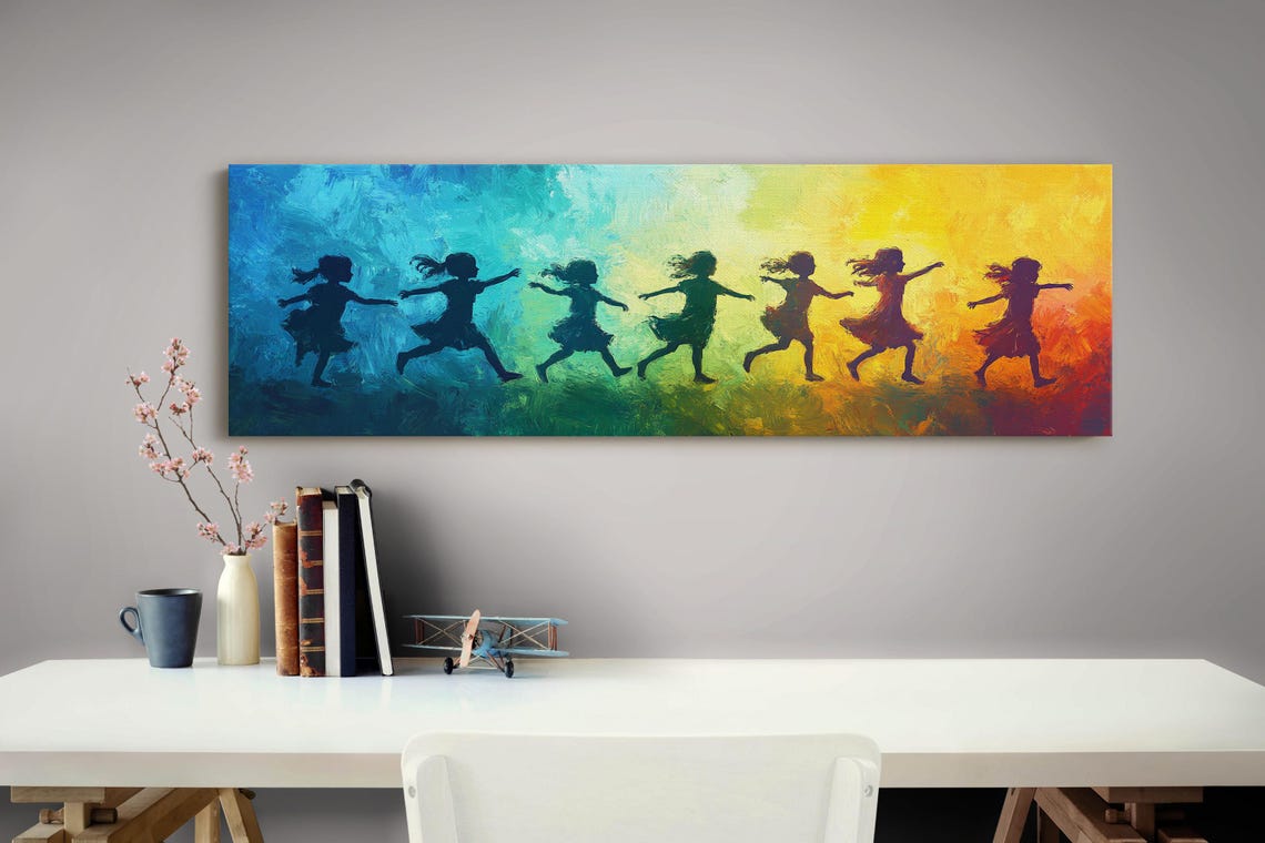 Joyful Children Running Rainbow Silhouette Kids In Motion Poster - Image 4