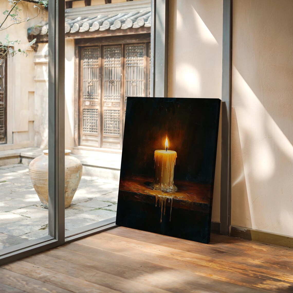 Rustic Dripping Candle Warm Glow Oil Painting Art Print - Image 5