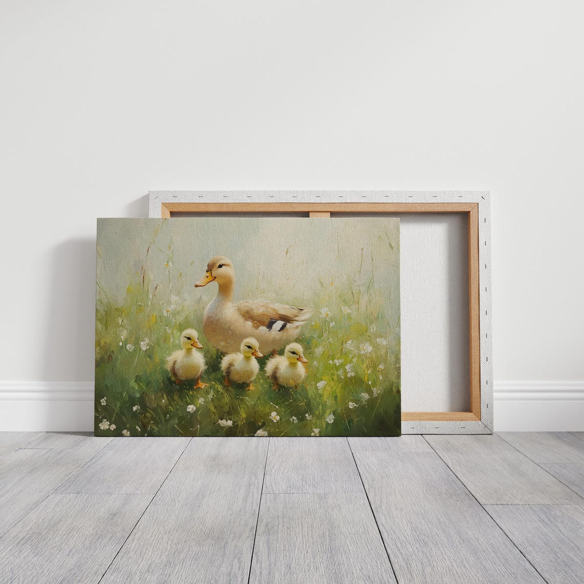 Mother Duck With Three Ducklings Daisy Meadow Rustic Wall Art - Image 3