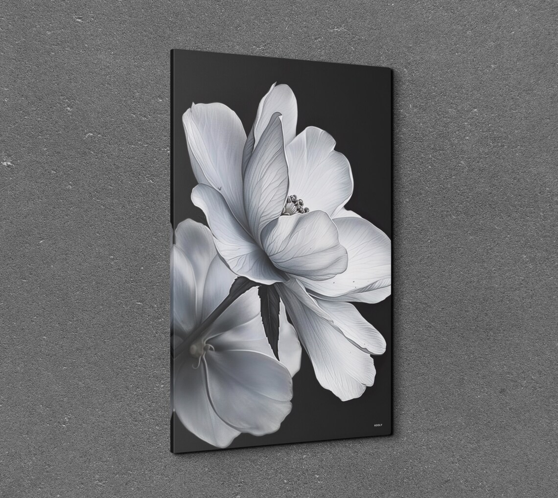 White Flowers Black Background Art Print - Image 7