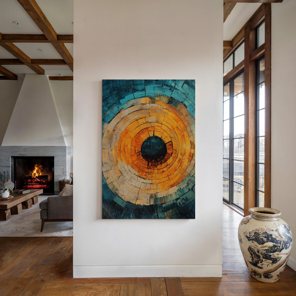 Teal And Orange Mosaic Tree Ring Abstract Botanical Decor Poster - Image 4