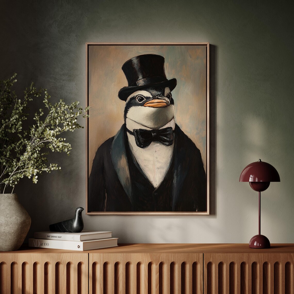 Dapper Penguin In Top Hat And Tuxedo Bow Tie Vintage Bird Portrait Poster