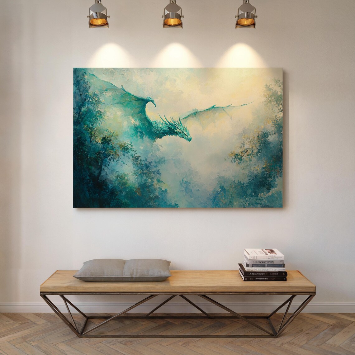 Flying Dragon in Misty Forest, Fantasy Art Print - Image 4