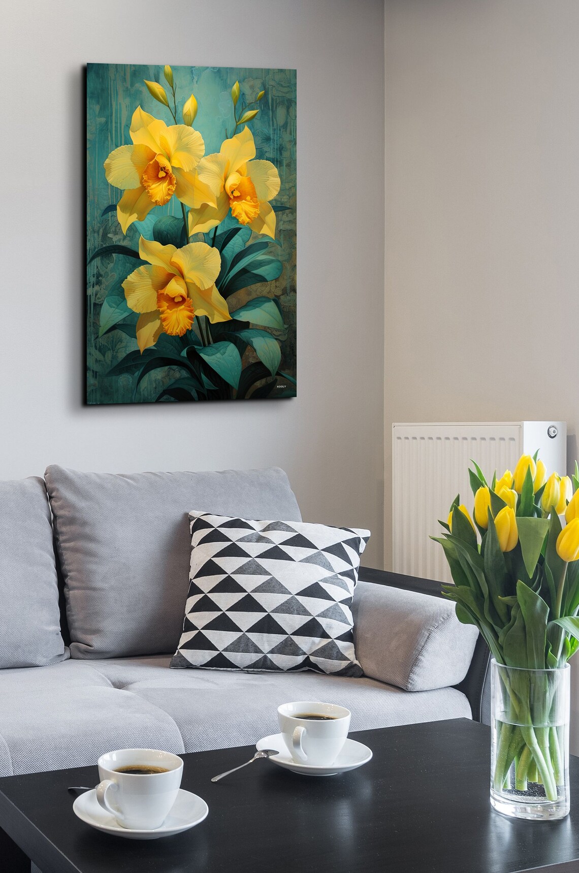 Yellow Orchid Blooms On Teal Background Exotic Floral Art Poster - Image 5