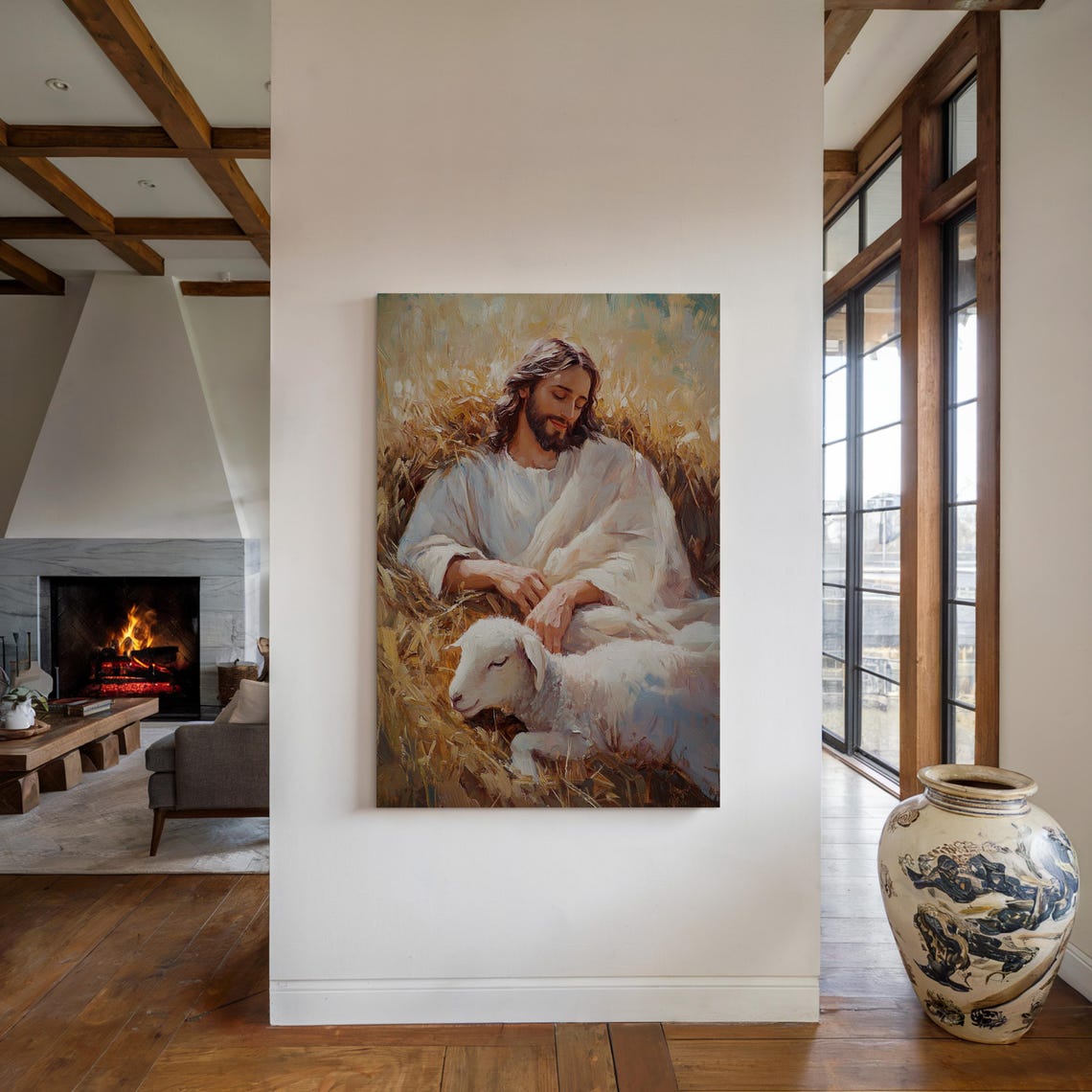 Jesus Resting With a Lamb in a Golden Wheat Field Christian Poster - Image 5