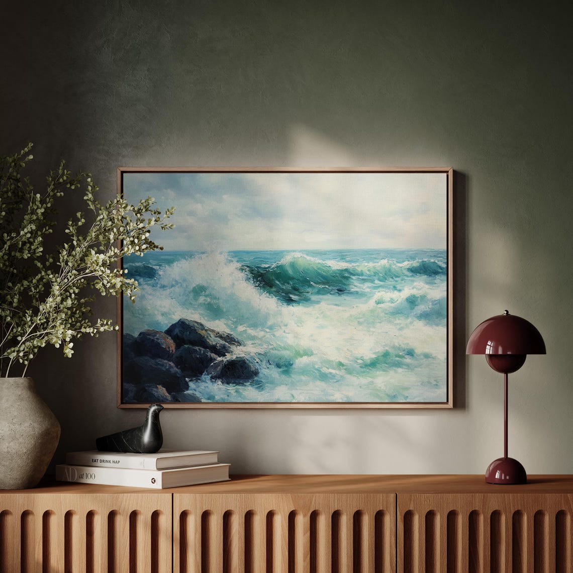 Crashing Ocean Waves Against Rocky Shore Dramatic Seascape Poster