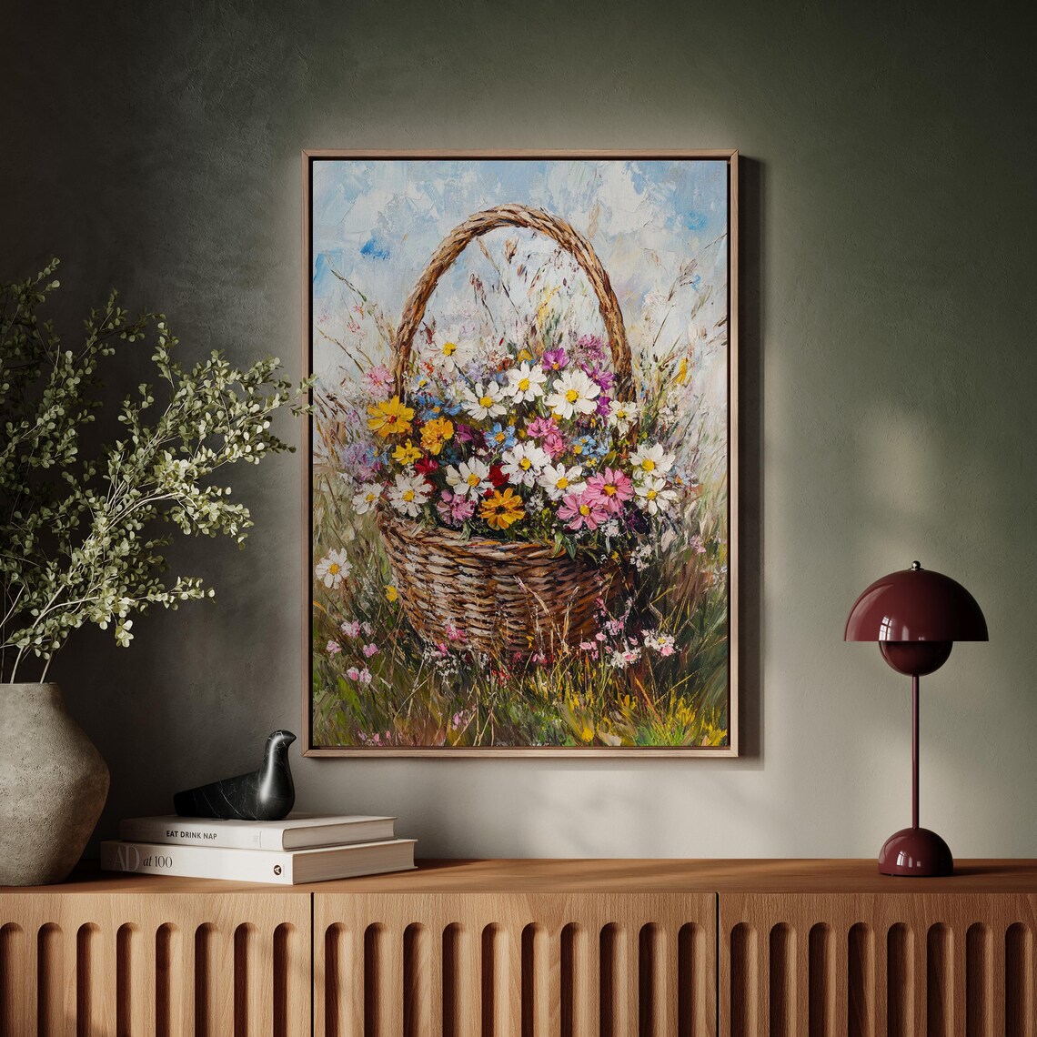 Wildflower Bouquet In Woven Basket Meadow Blooms Floral Still Life Poster - Image 5