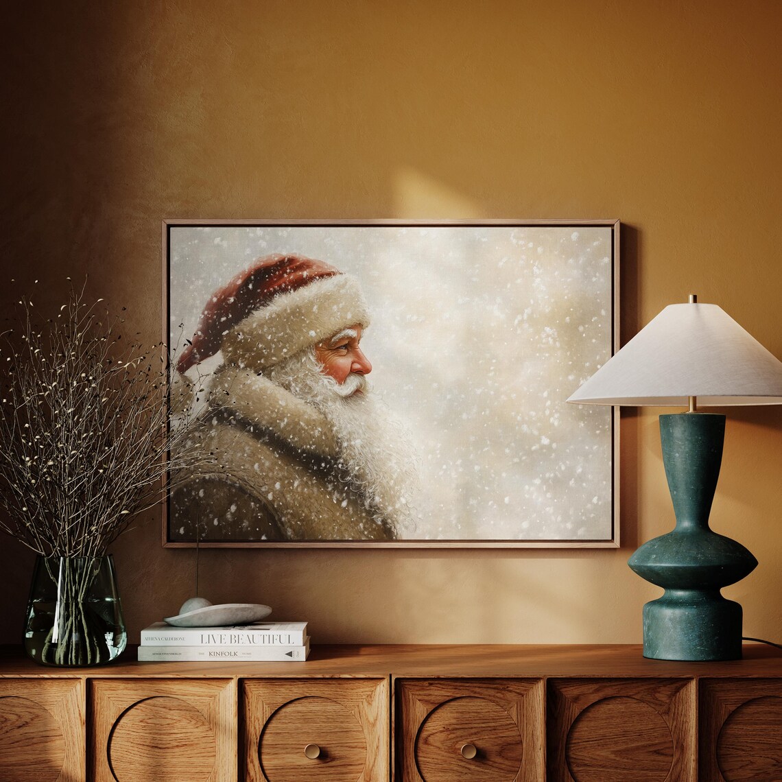 Vintage Santa Claus in Snowfall Nostalgic Christmas Portrait Poster - Image 7
