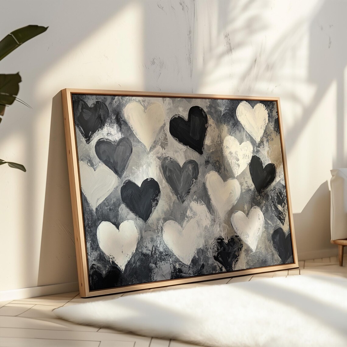 Black And White Heart Abstract Neutral Art Print