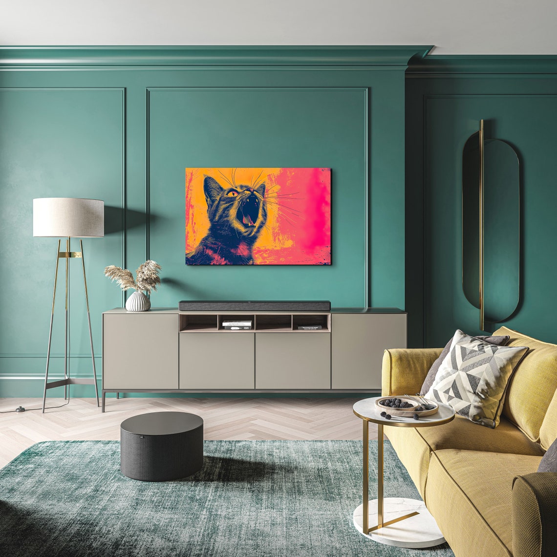 Yawning Black Cat Pop Art Neon Yellow Pink Portrait Photo Poster - Image 4