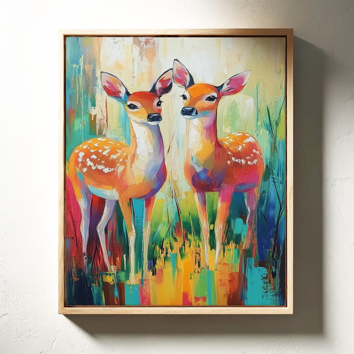 Colorful Spotted Fawn Duo Whimsical Abstract Wildlife Art Poster - Image 4