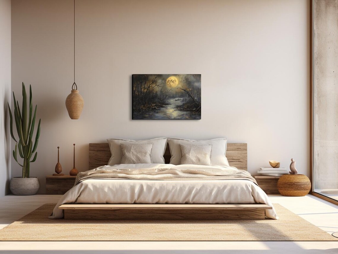 Golden Full Moon Over Spooky Swamp With Birds Gothic Halloween Poster - Image 4