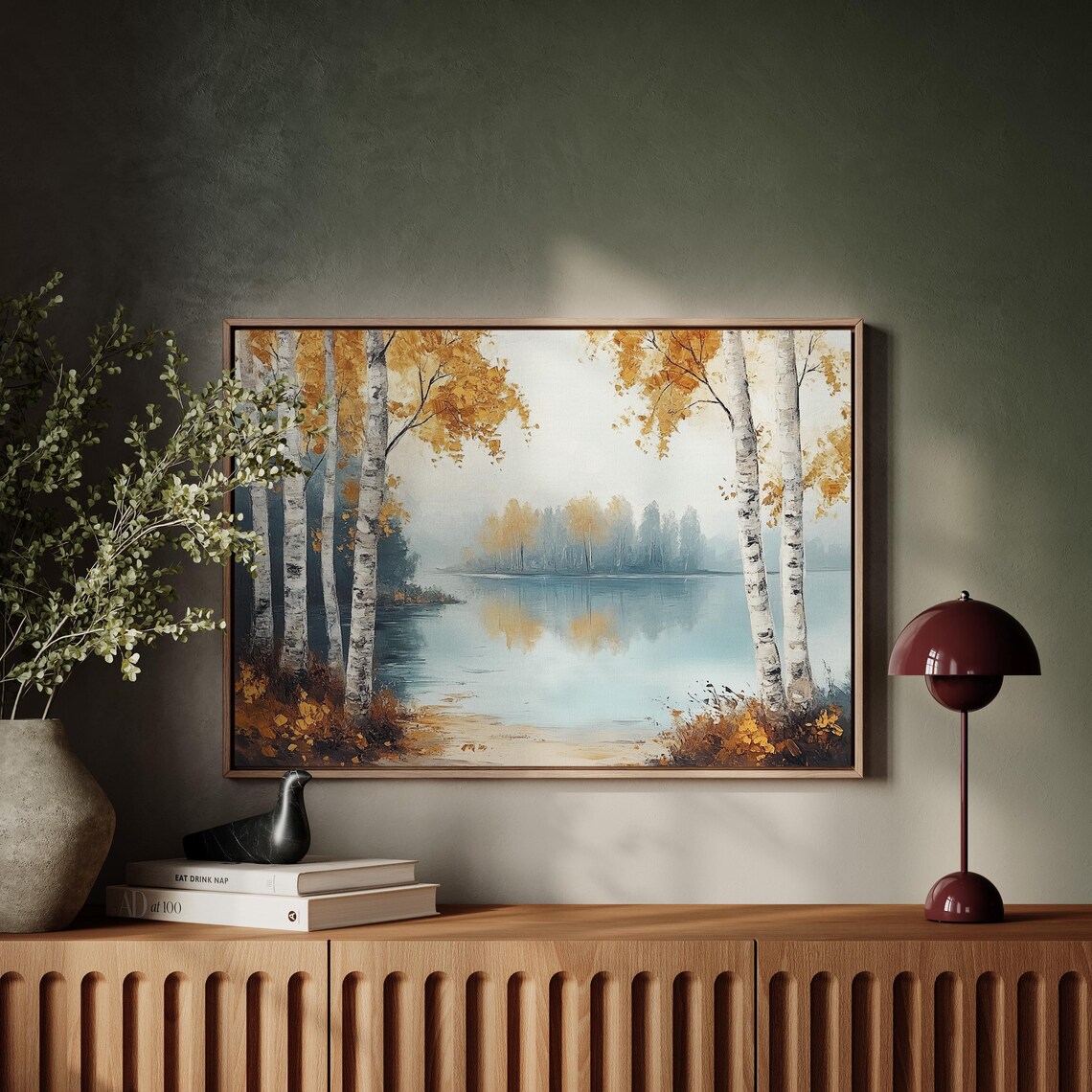 Autumn Birch Tree Landscape, Rustic Lake Scene - Image 5