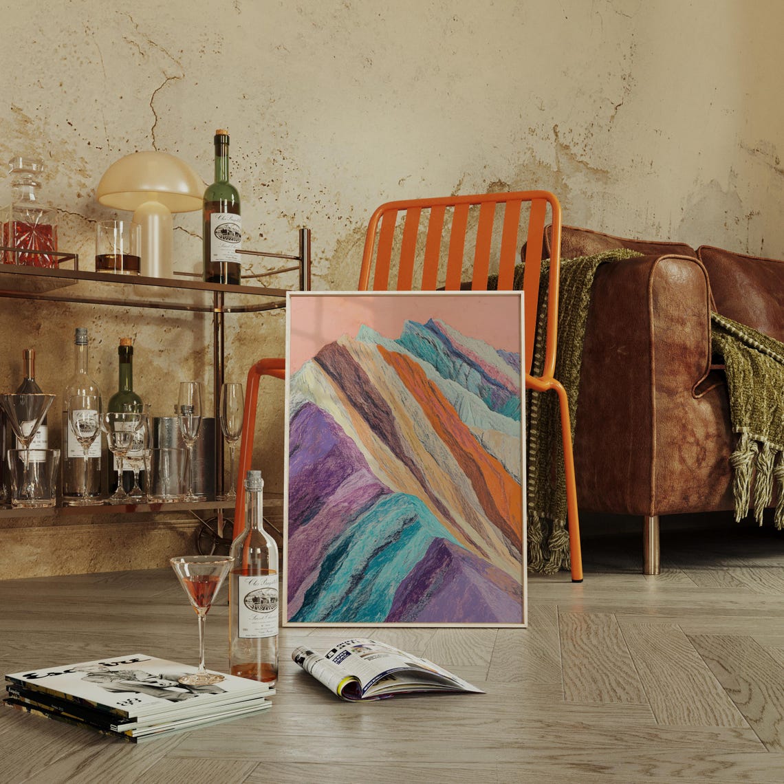 Colorful Mountain Landscape Painting Abstract Pastel Wall Art
