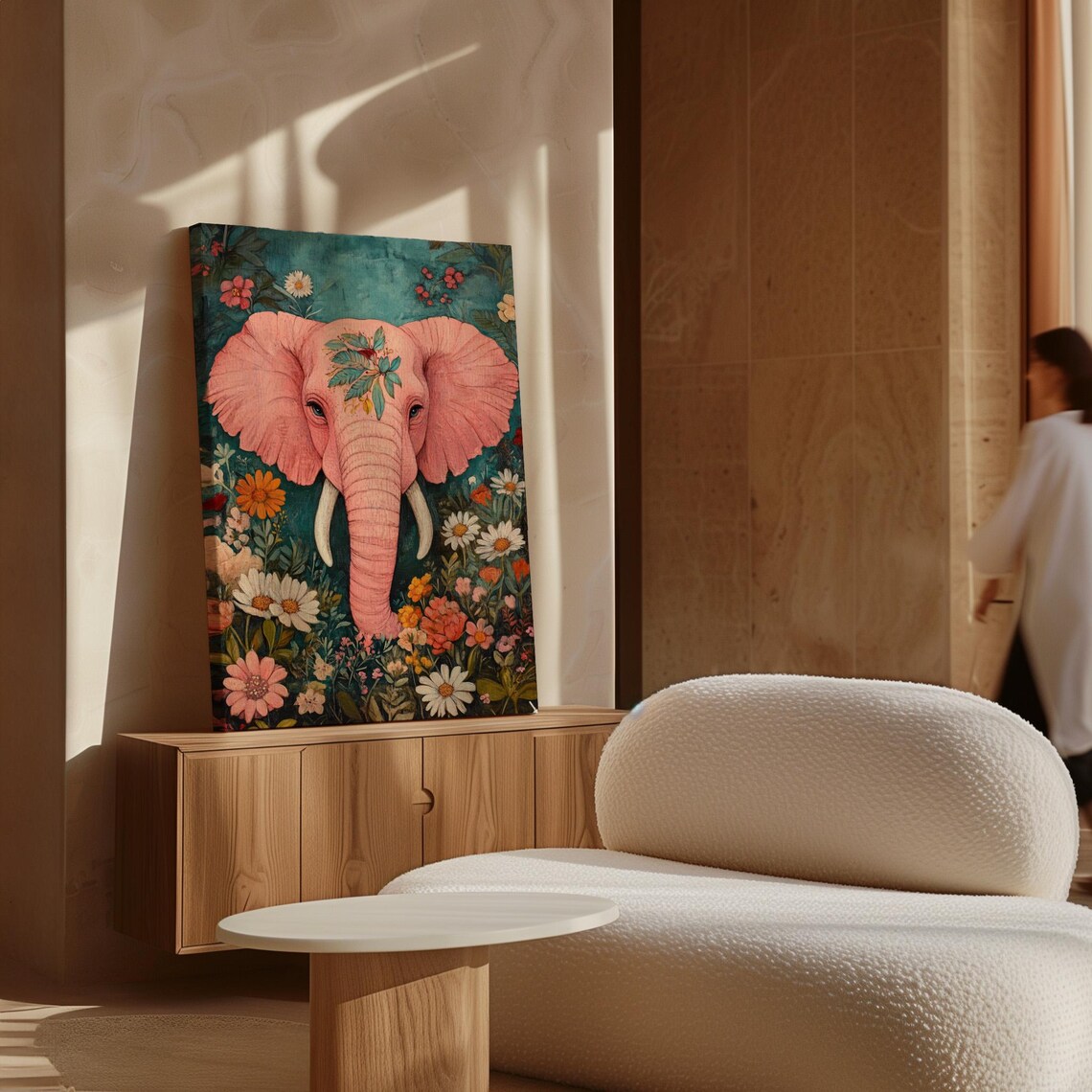 Pink Elephant In Wildflower Garden Whimsical Floral Art Poster - Image 5