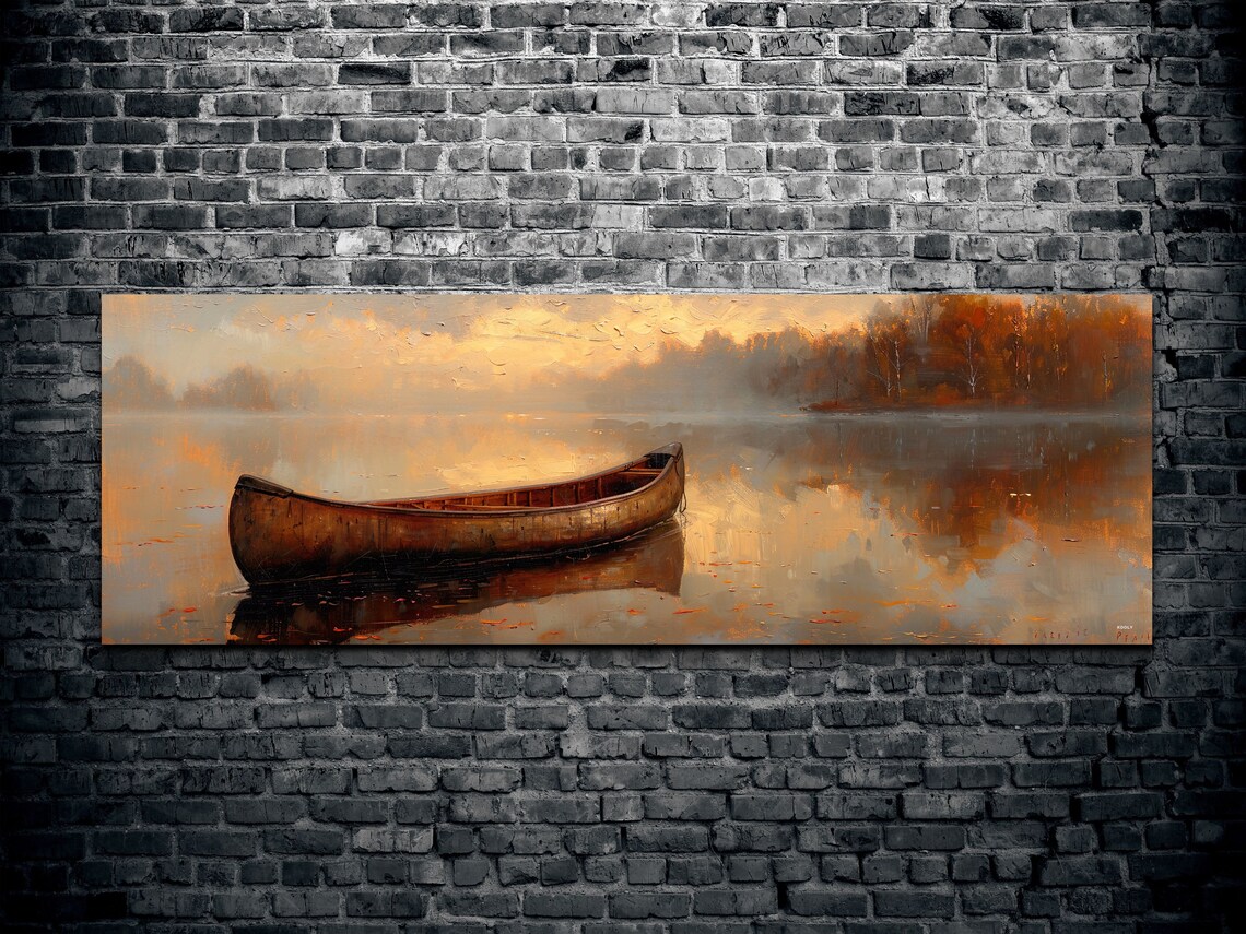 Lake Canoe Minimalist Art Print, Rustic Cabin Decor - Image 2