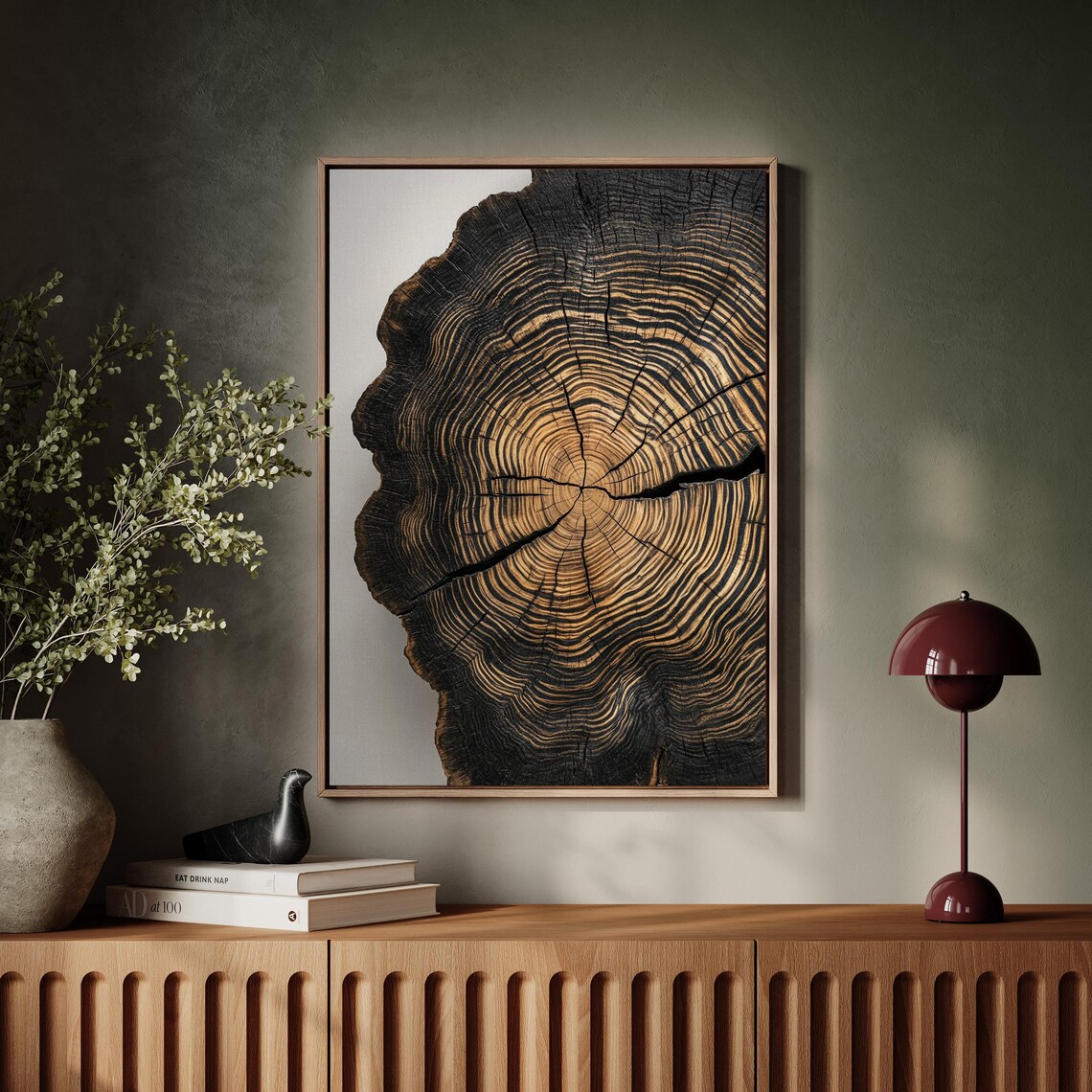 Natural Tree Ring Print, Black and Gold Wood Art