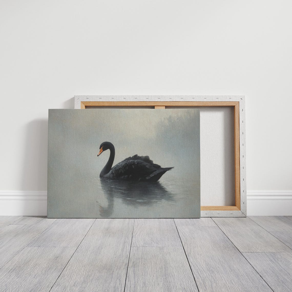 Black Swan Gliding on Still Water Minimalist Lake Reflection Poster - Image 3