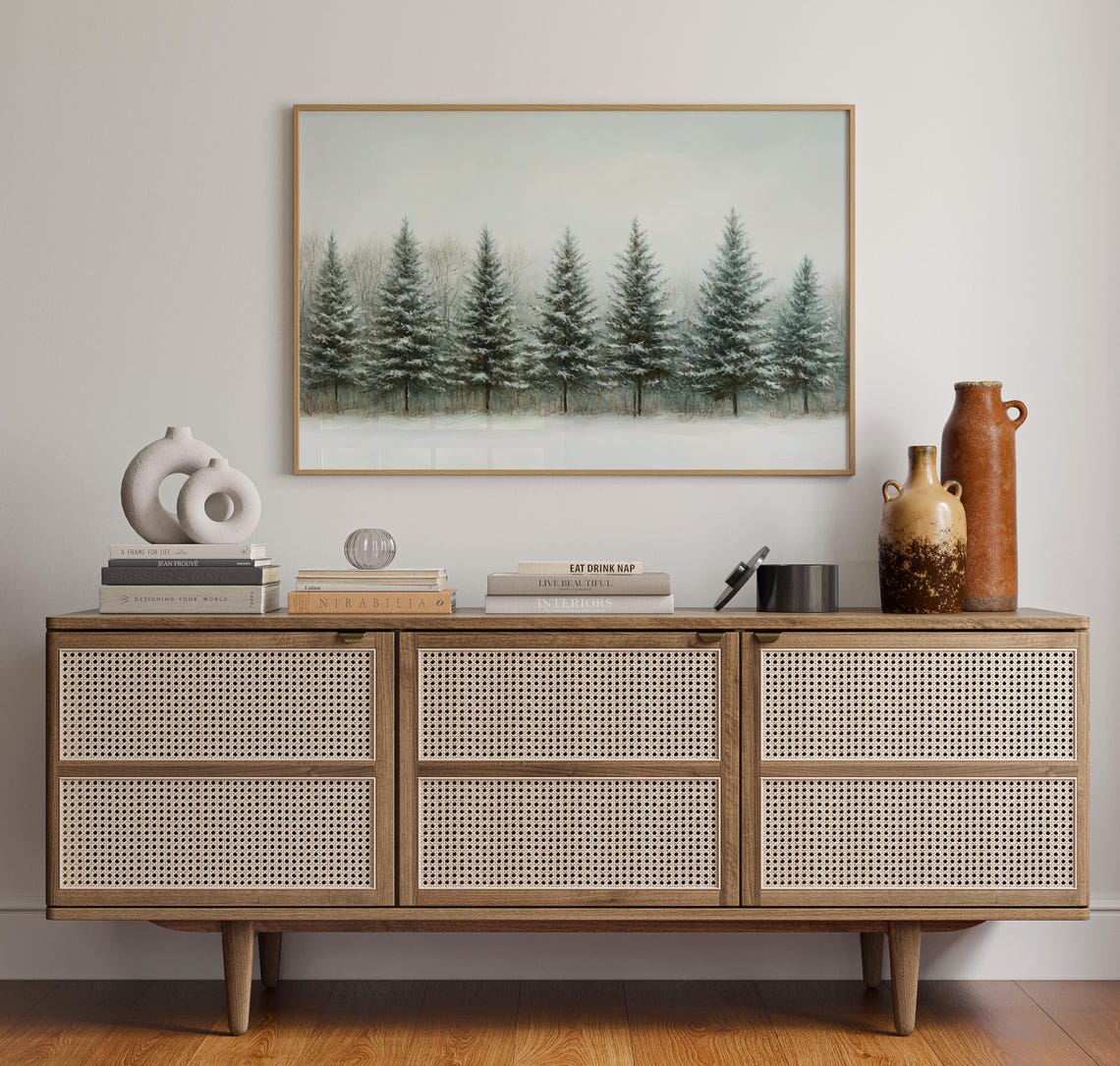 Snow Covered Pine Forest Winter Landscape Evergreen Art Poster