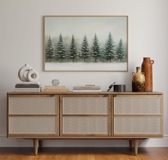 Snow Covered Pine Tree Forest Winter Landscape Serene Nature Canvas Wall Art Featuring Frosty Evergreens And Peaceful Seasonal Scenery