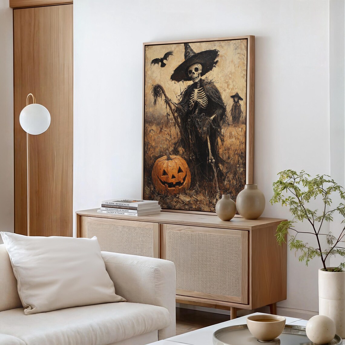 Skeleton Witch With Pumpkin And Crow, Halloween Decor - Image 5
