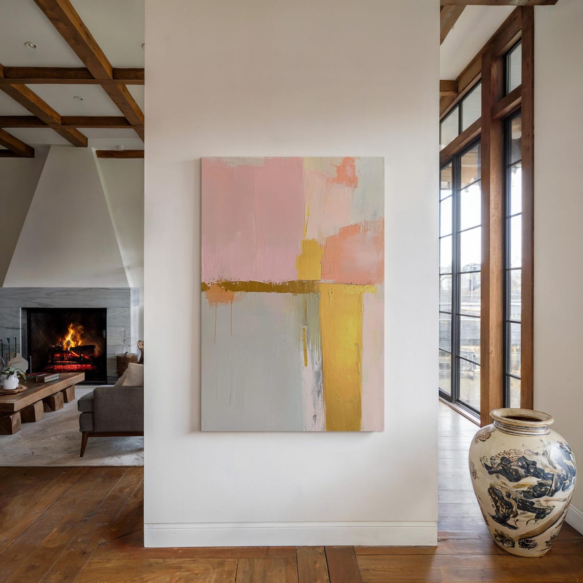 Pink Gold Abstract Minimalist Textured Modern Pastel Art Poster - Image 5