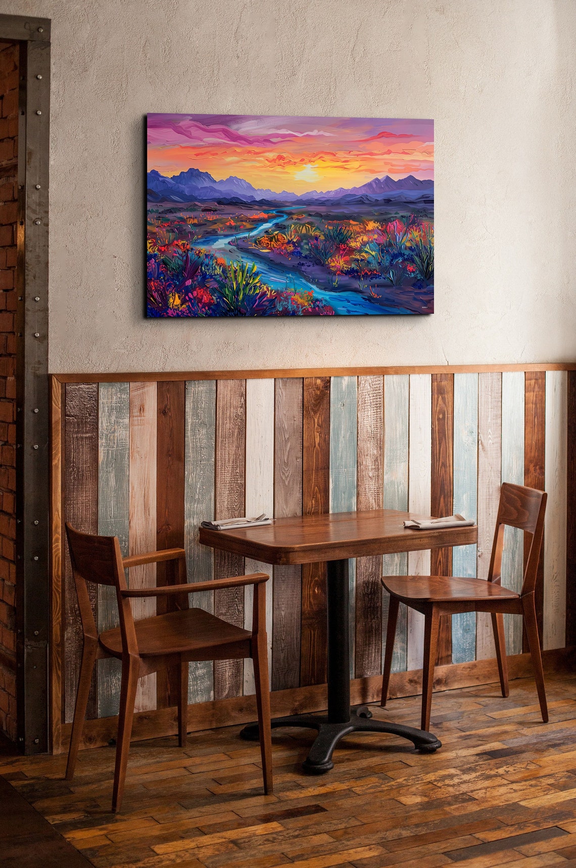 Turquoise River Winding Through a Vivid Desert Sunset Panoramic Poster - Image 4