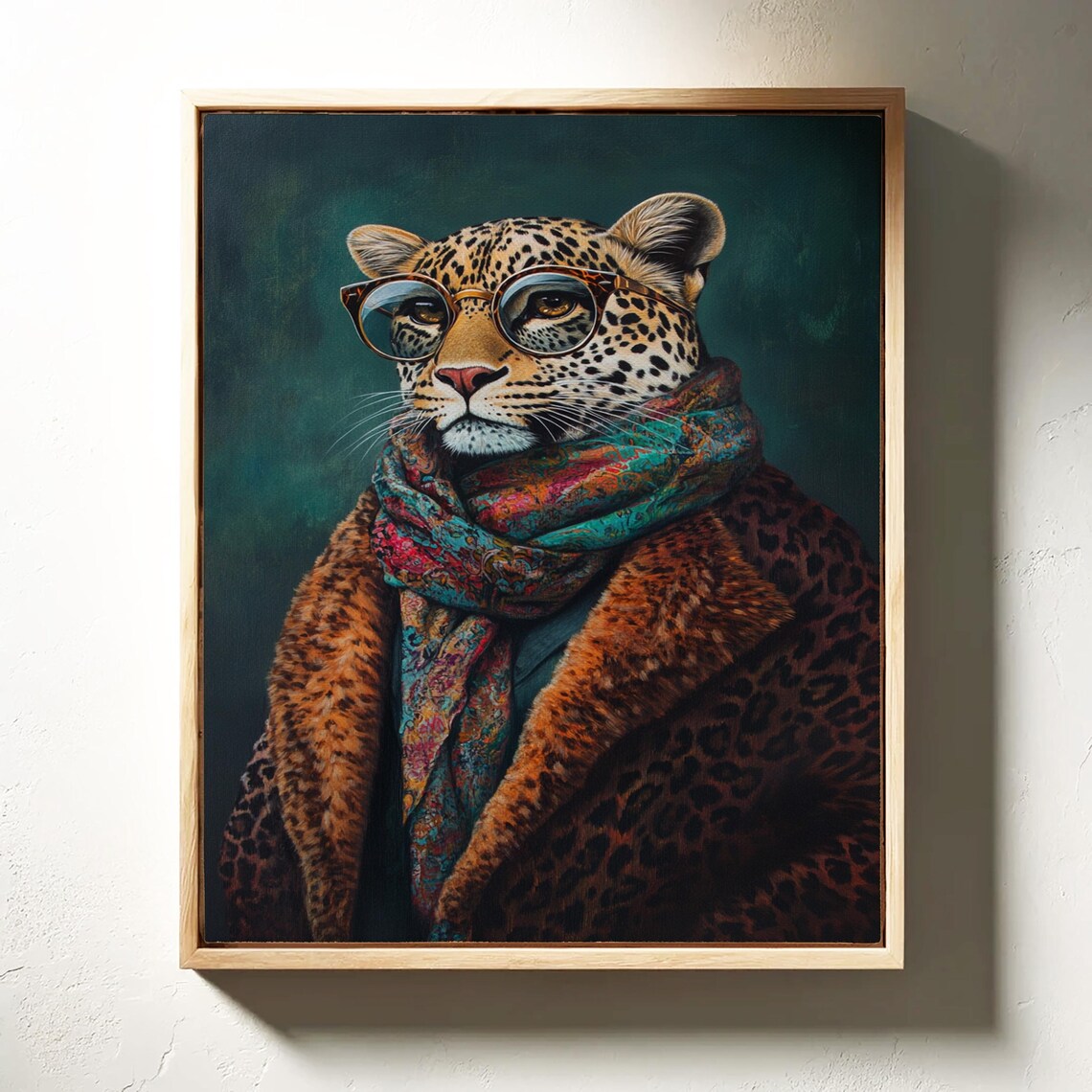Stylish Leopard Portrait Wearing Glasses and a Colorful Scarf Poster - Image 7