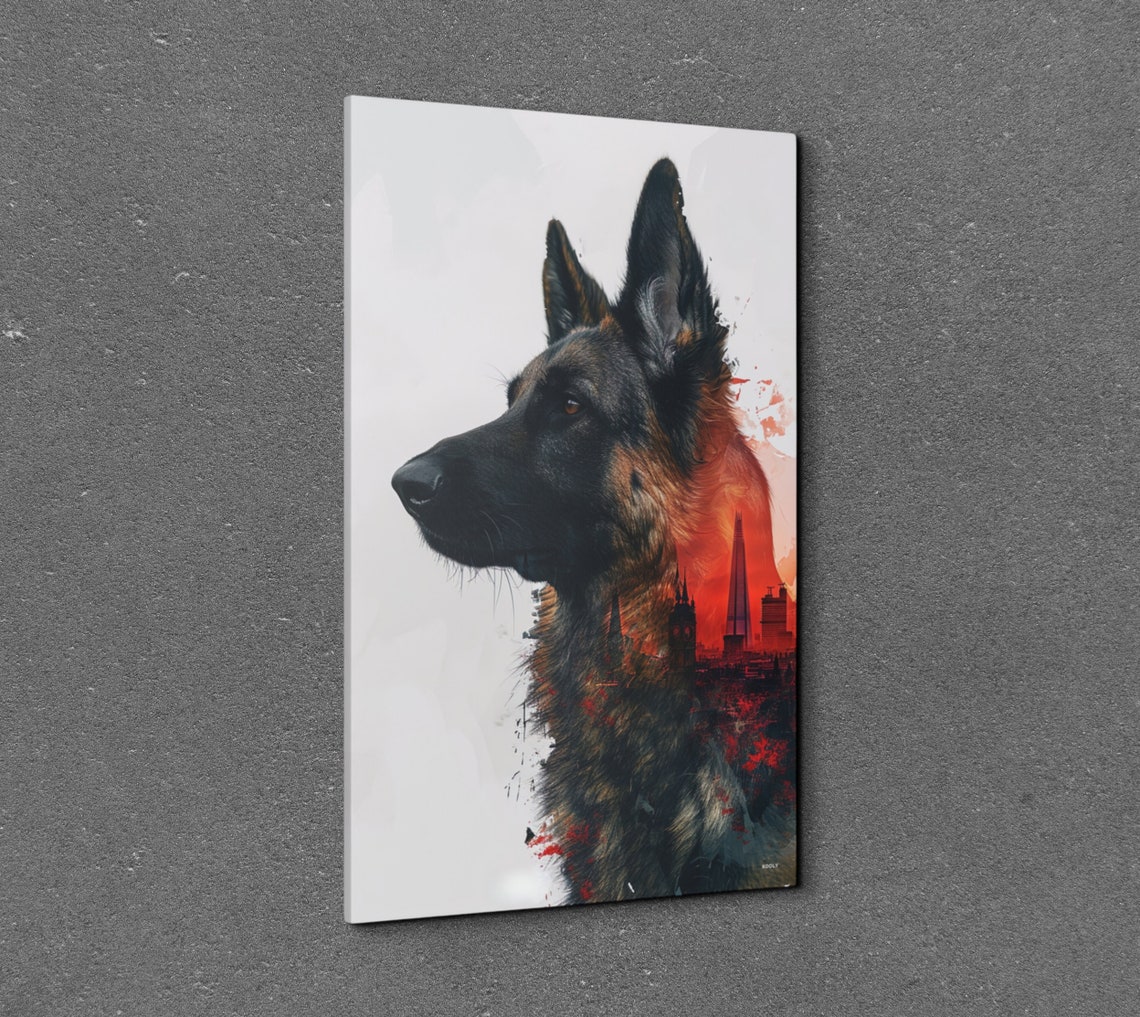 German Shepherd Double Exposure London Skyline Dog Portrait Wall Art - Image 6
