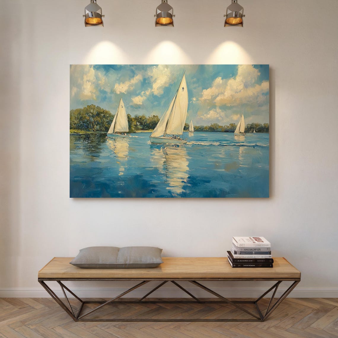 White Sailboats On Blue Lake Under Cloudy Sky Impressionist Poster - Image 7
