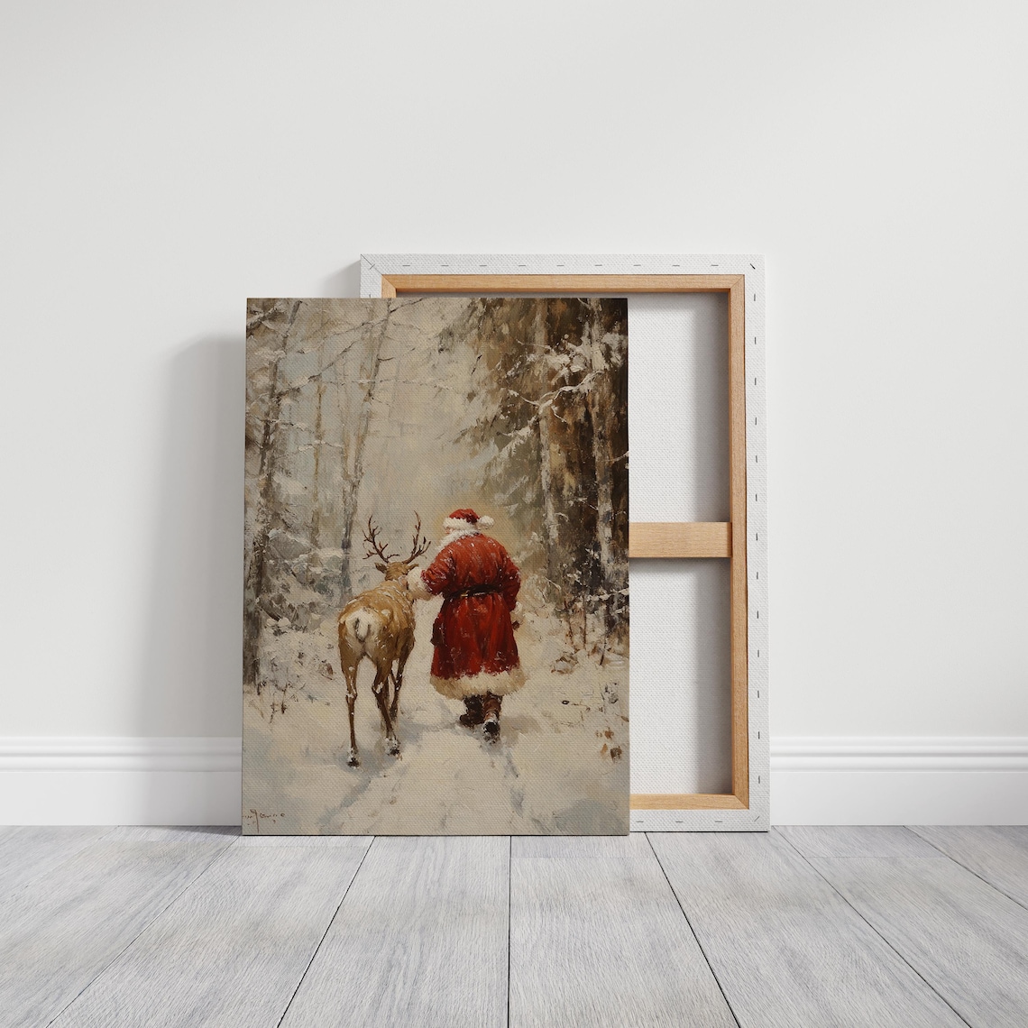 Vintage Christmas Santa Walking With Reindeer, Poster - Image 6