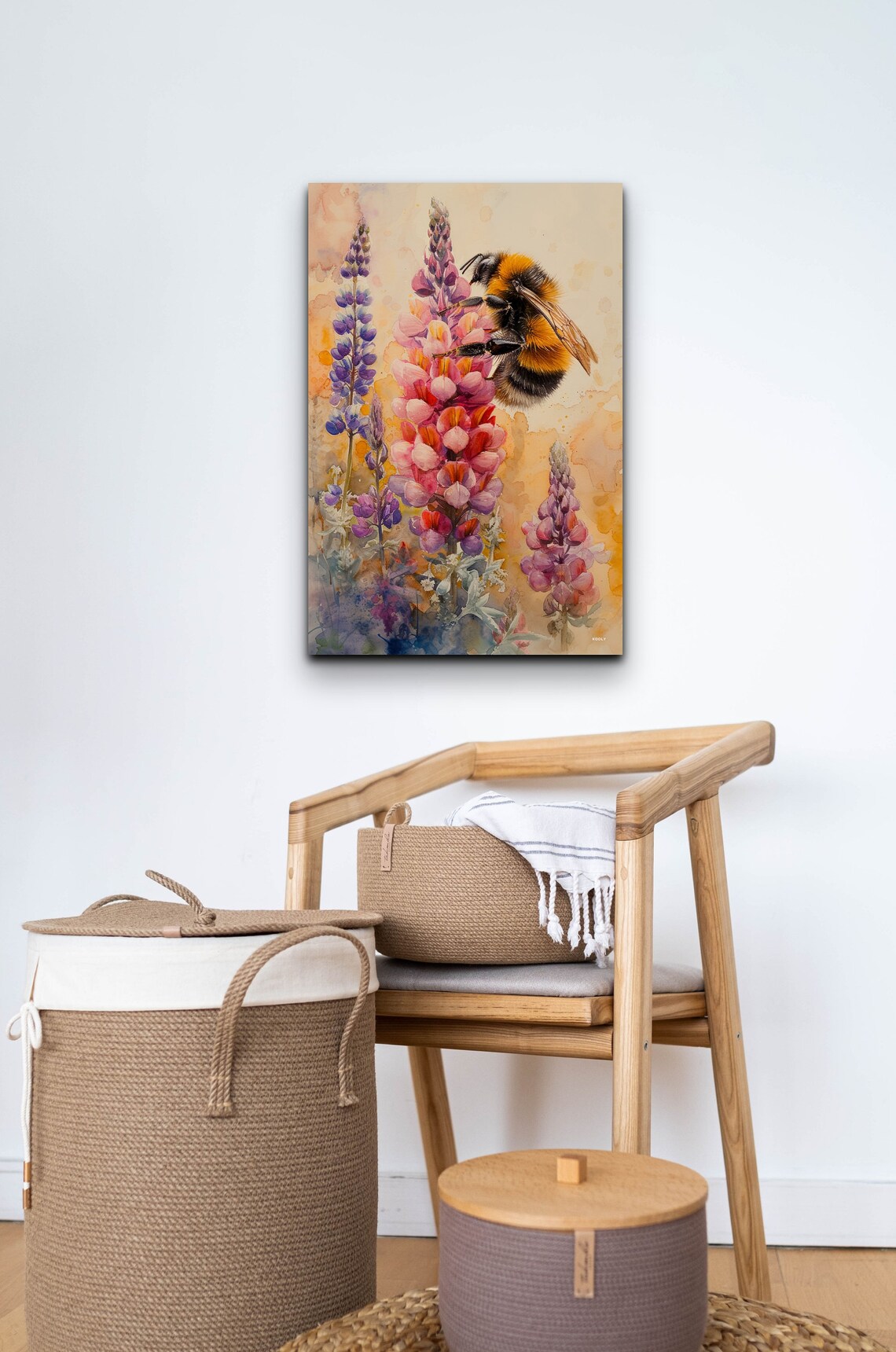 Bumble Bee Lupine Flowers Watercolor Garden Pollinator Poster - Image 4