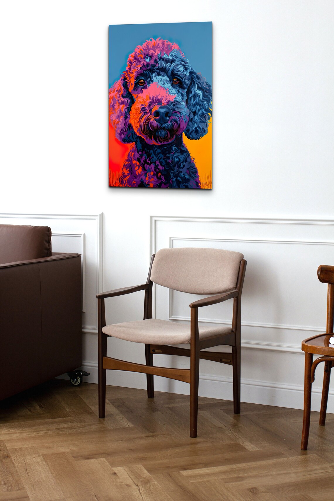 Curly Poodle Dog Portrait in Bold Blue Pink and Orange Pop Art Poster - Image 5
