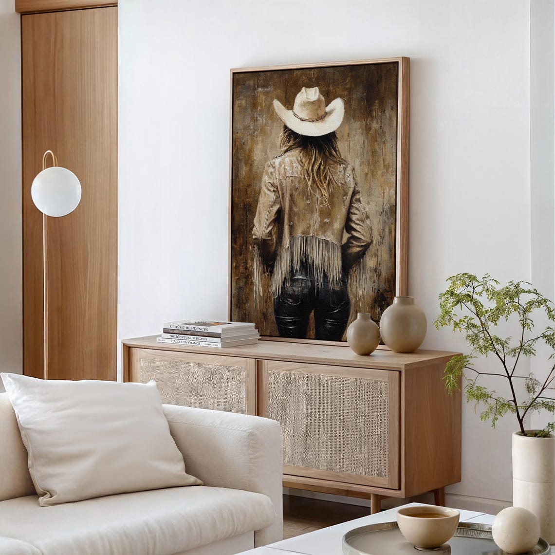 Cowgirl Back View Art Star Fringe Jacket Print Rustic Western Decor Vintage Country Girl Wall Art - Image 3