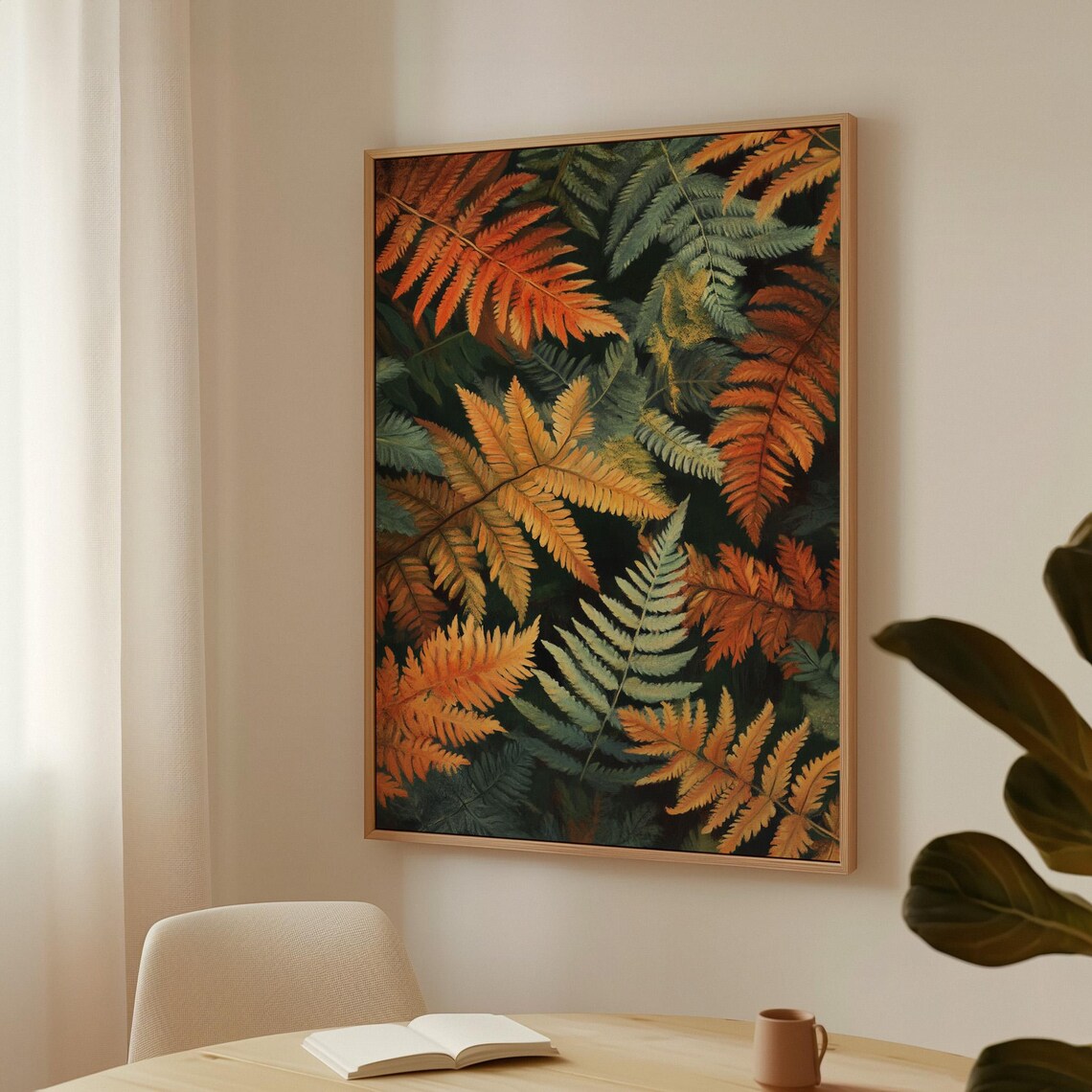 Autumn Fern Botanical Art Colorful Fall Leaves Forest Scene Poster - Image 3