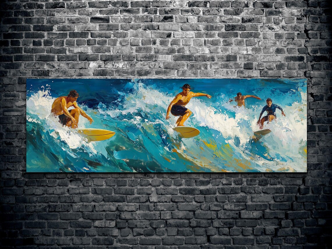Retro Surfing Panoramic Ocean Landscape Art Print - Image 2