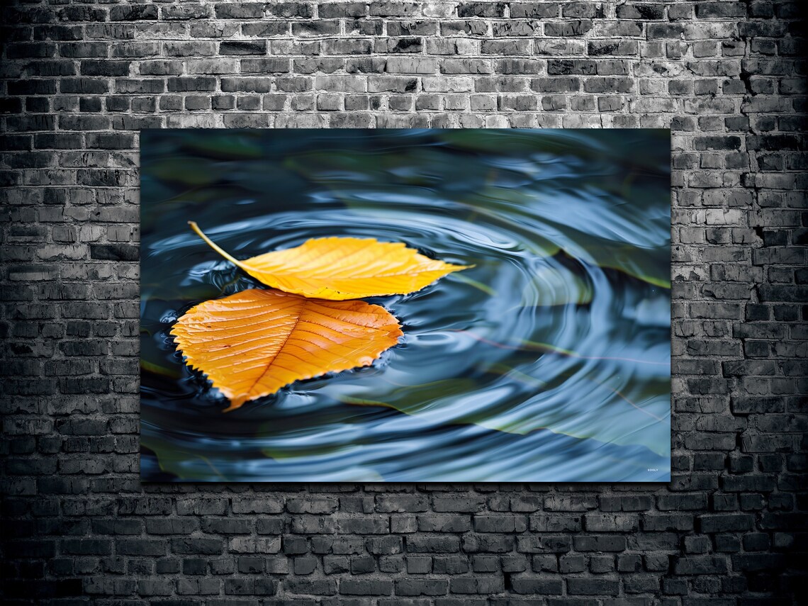Autumn Leaves Floating Rippling Water Close Up Nature Poster - Image 2