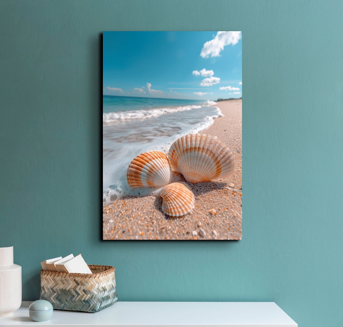Three Scallop Seashells Arranged on Sand with Sea Foam Poster - Image 3