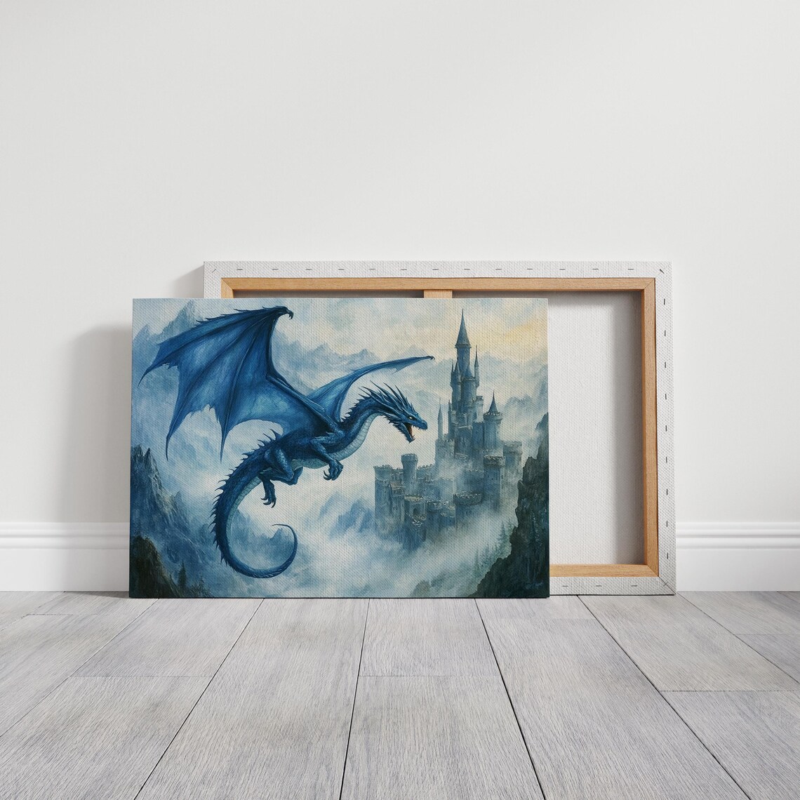 Epic Blue Dragon, Mystical Fantasy Castle Scene - Image 6