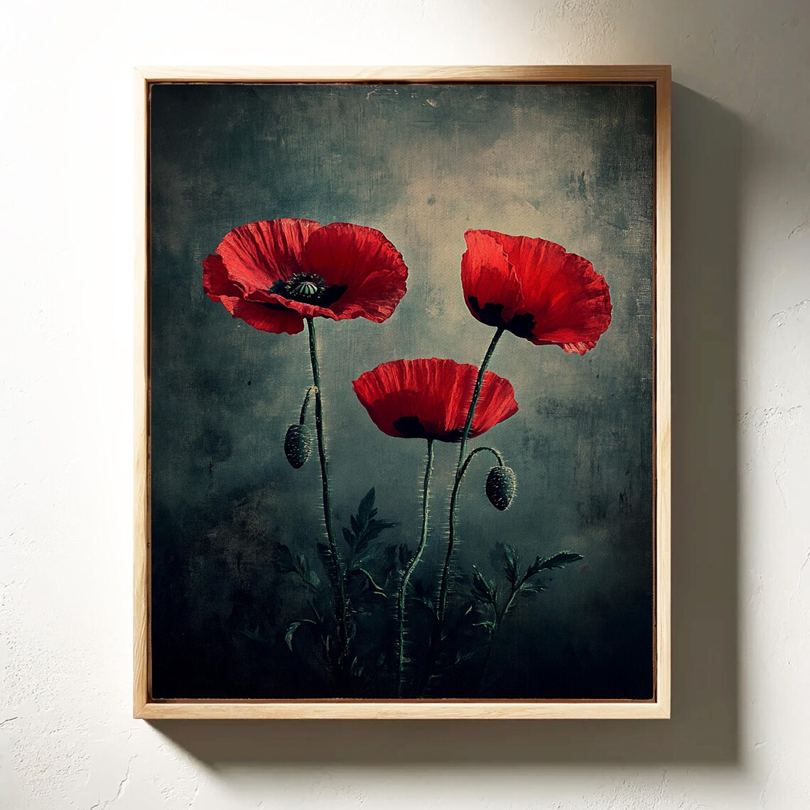 Three Red Poppies on a Dark Background Vintage Botanical Floral Poster - Image 4