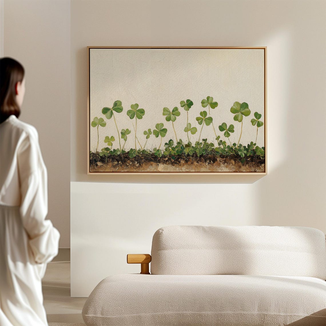 Fresh Green Clover Sprouts Minimalist Botanical Floral Scene Poster - Image 4