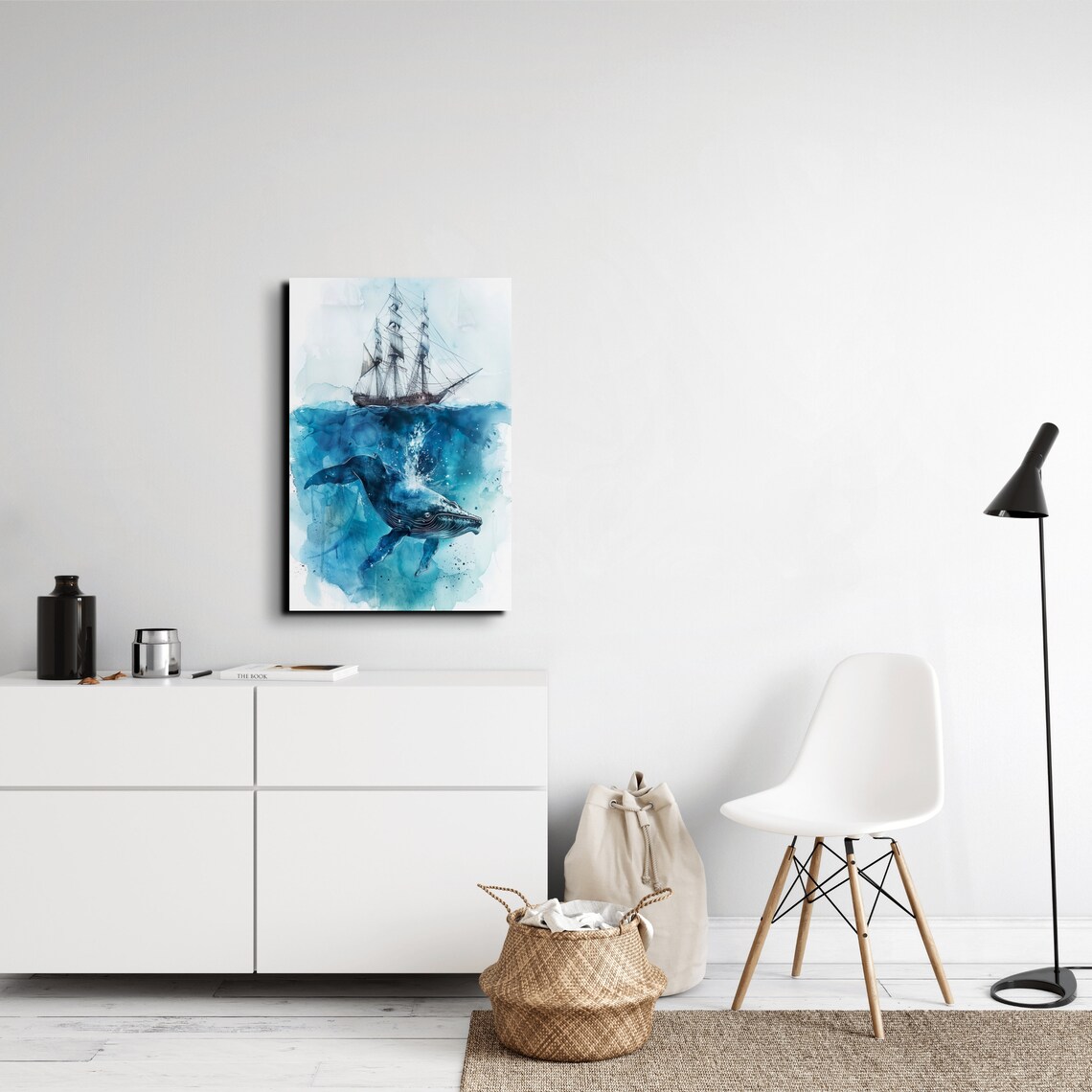 Whale Pirate Ship Watercolor Nursery Wall Art Print - Image 6