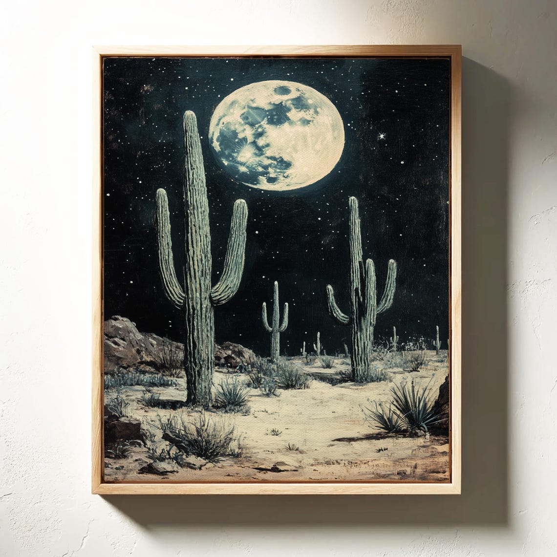 Full Moon Over Saguaro Cactus Desert Starry Night Southwest Poster - Image 6